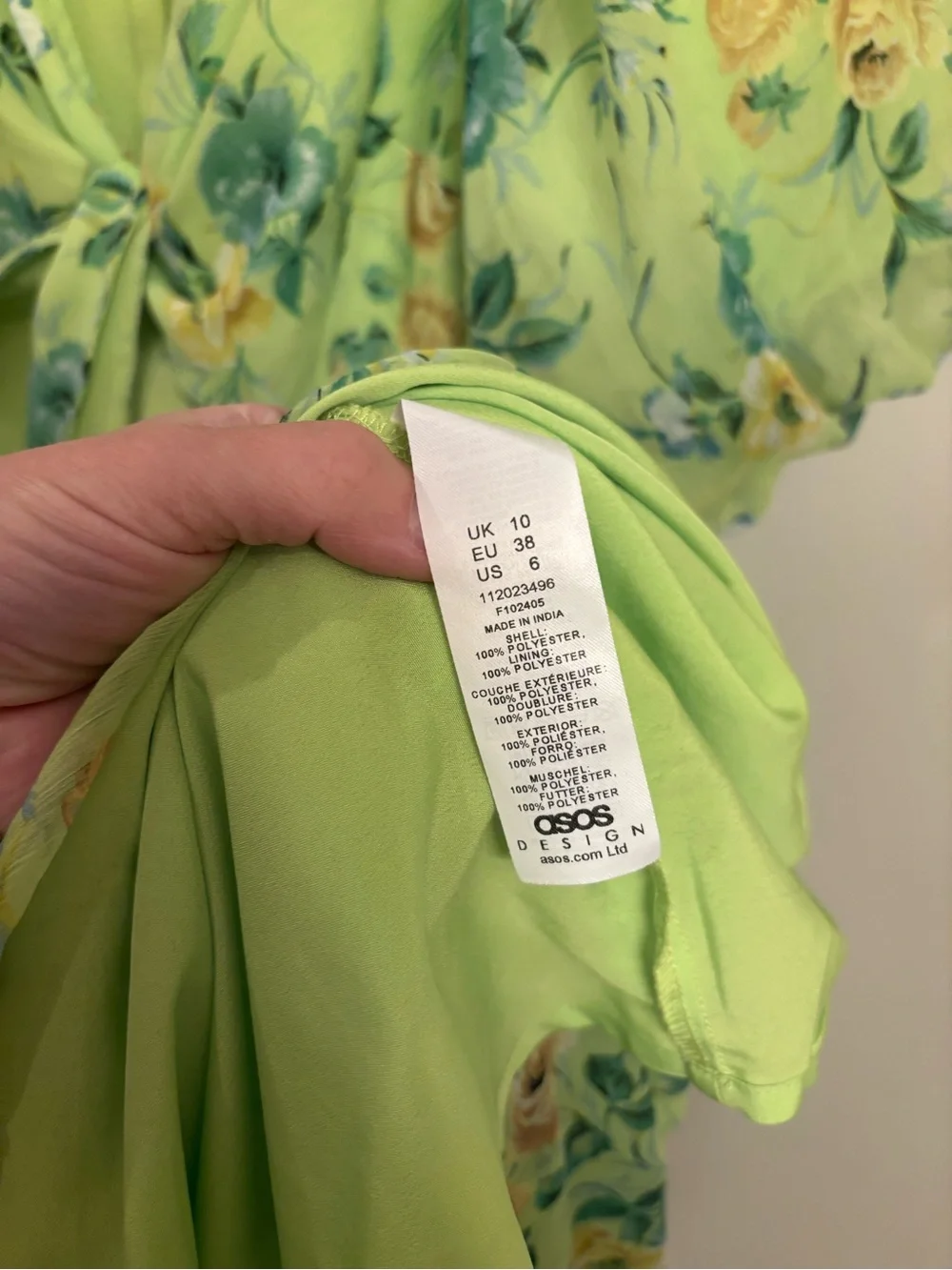 Floral Dress Tie-Front Puff Sleeve Midi Lemon Green Dress MSRP $82 - Picture 5 of 5